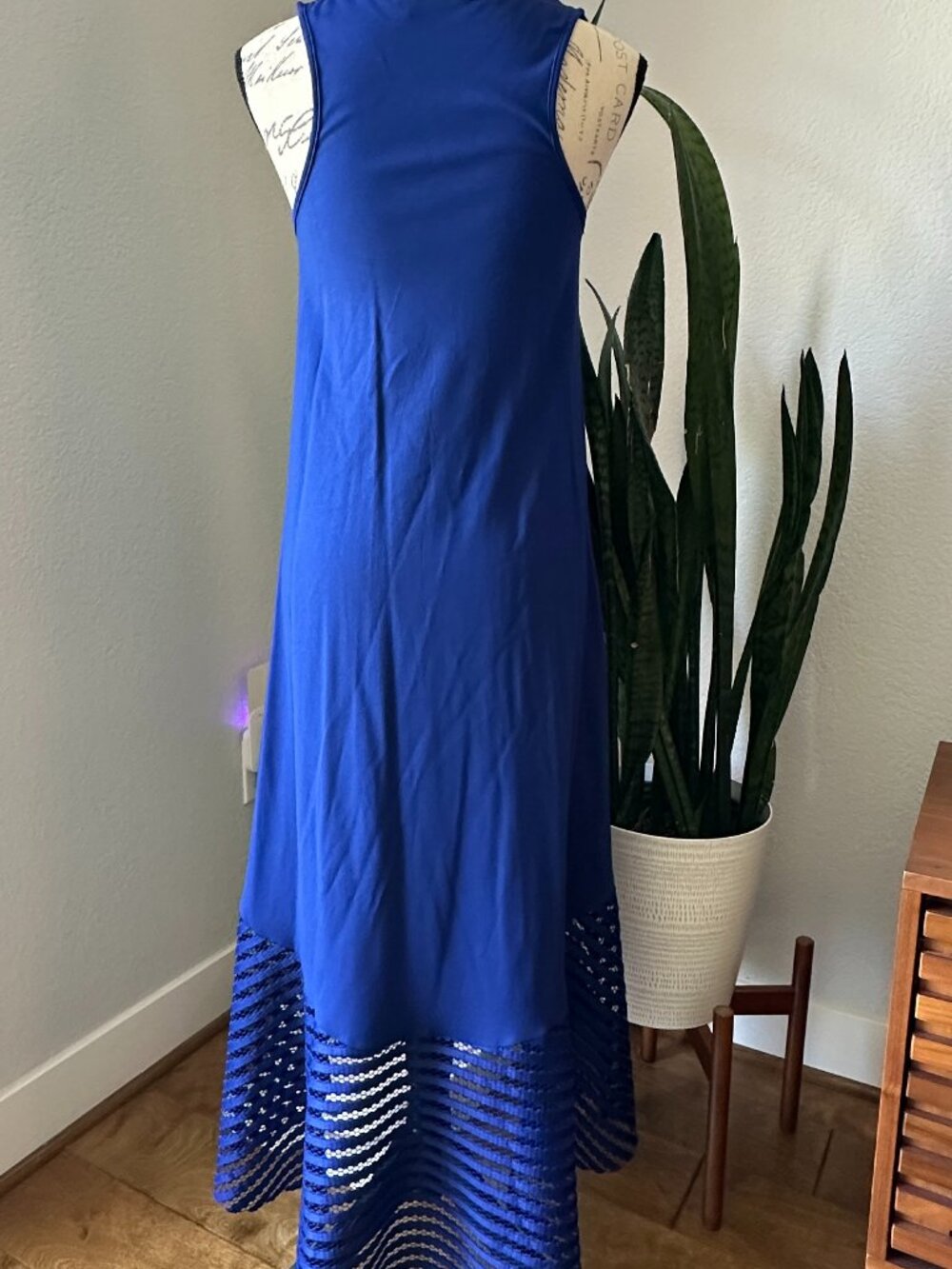 NWOT SABRINAGOH Sue Flair Dress Electric Blue Lace Maxi M - Picture 3 of 5